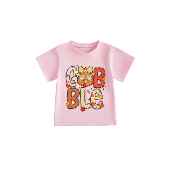 Miaouyo Little Girl Boy Thanksgiving T Shirts Short Sleeve Gobble Turkey Print Tops