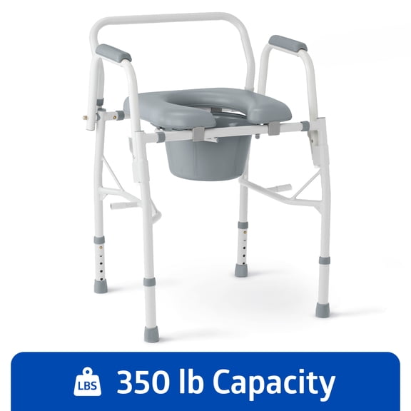Medline Bedside Commode with Drop Arm and Padded Seat, Sturdy, Portable Toilet, 350 lb Weight Capacity, Steel, Gray