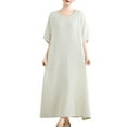 thumbnail image 2 of Cagogo Graduation Dresses for Women Summer Under $10 Casual Loose V Neck Tunic Linen Cotton Short Sleeve Flowy Swing Tshirt Maxi Long Aline Dress Elegant Black Evening Dress, 2 of 9