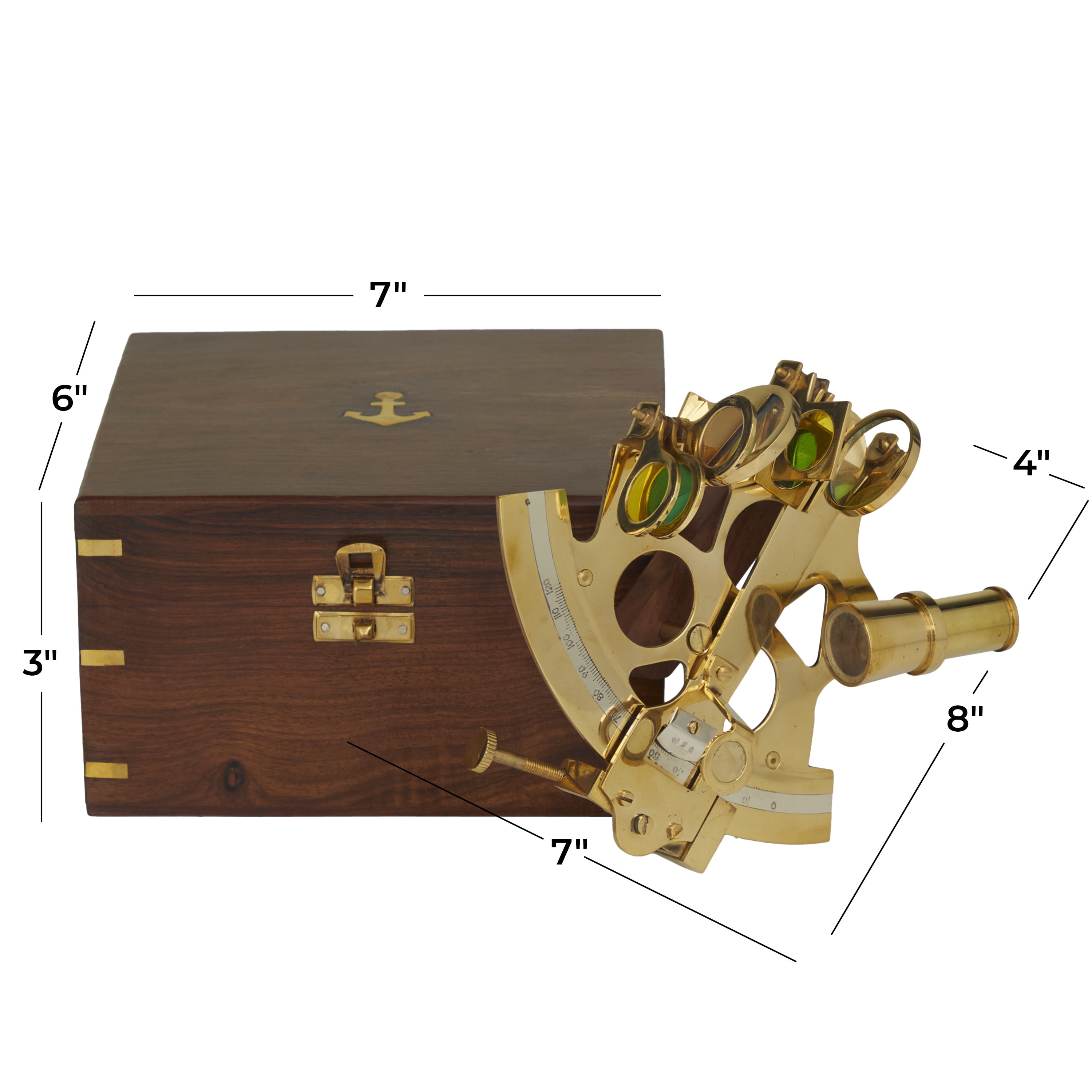 7" Brass Sextant Compass with Decorative Wood Box, by DecMode (2 Count)