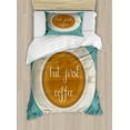 thumbnail image 1 of But First Coffee Duvet Cover Set Twin Size, Overview Scene of Coffee in a Cup with Cursive Lettering, Decorative 2 Piece Bedding Set with 1 Pillow Sham, Cadet Blue Dust and White, by Ambesonne, 1 of 3