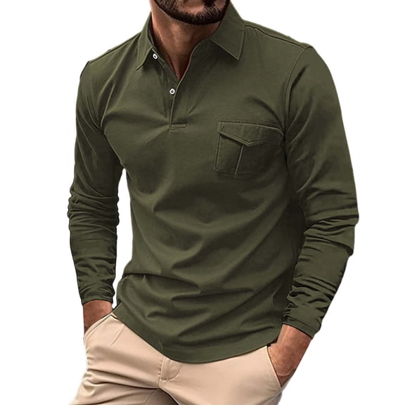 Prolriy Shirts for Men, Men's Fashion Spring and Autumn Casual Long Sleeve Button Solid Color Long Sleeve T Shirt Top Mens Shirts Green M