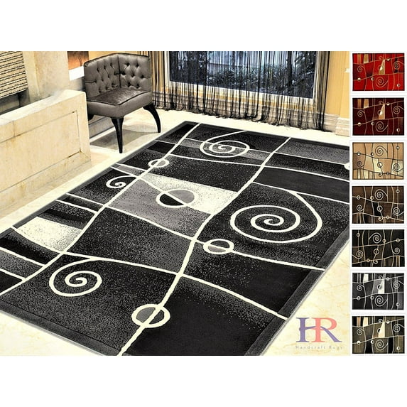Handcraft Rugs-Modern Contemporary Brand New Area Rugs-Abstract Carpet with Wavy Swirls -Shed free Black/White/Gray/Ivory (2x 3 feet Doormat)