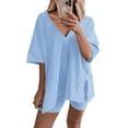 thumbnail image 2 of Coduop Women Casual 2 Piece Outfit Set Short Sleeve V Neck Loose Tunic Tops and Shorts Set, 2 of 3