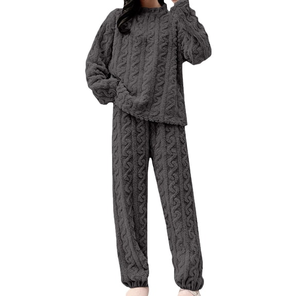 LIZUOJUN Women's Pajama Set 2 Piece Lounge Set Loungewear Soft Sleepwear Long Sleeve Pants Set Fuzzy Warm Cozy Winter Sets, Grey,One Size