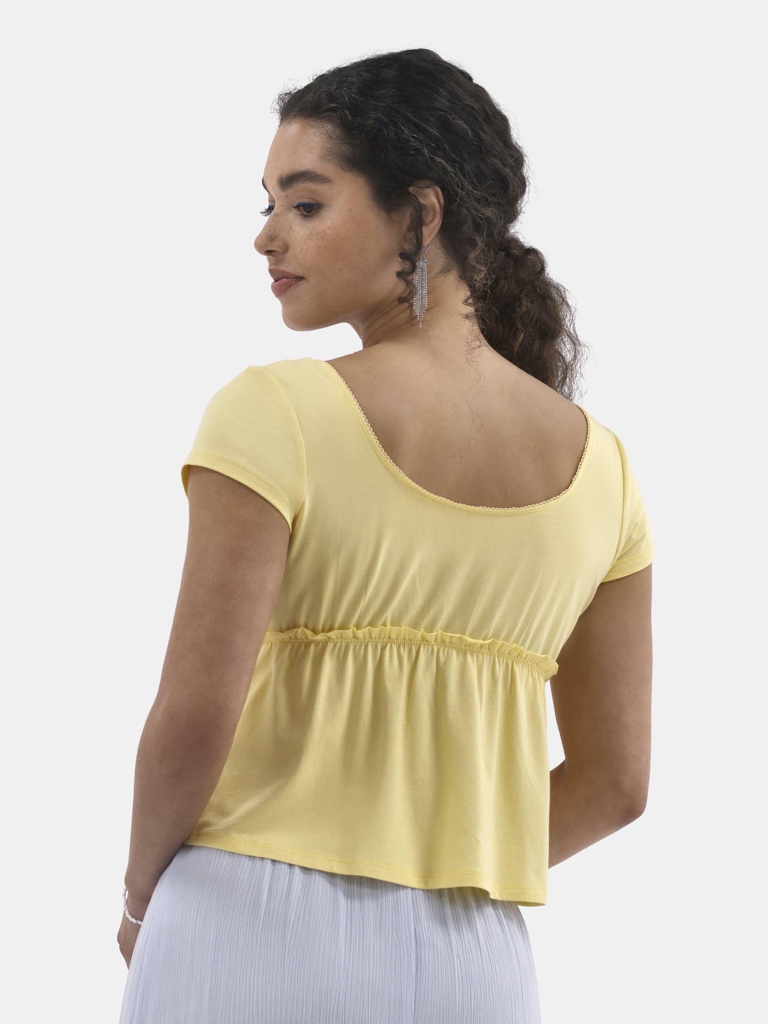 No Boundaries Babydoll Top with Short Sleeves, Women's