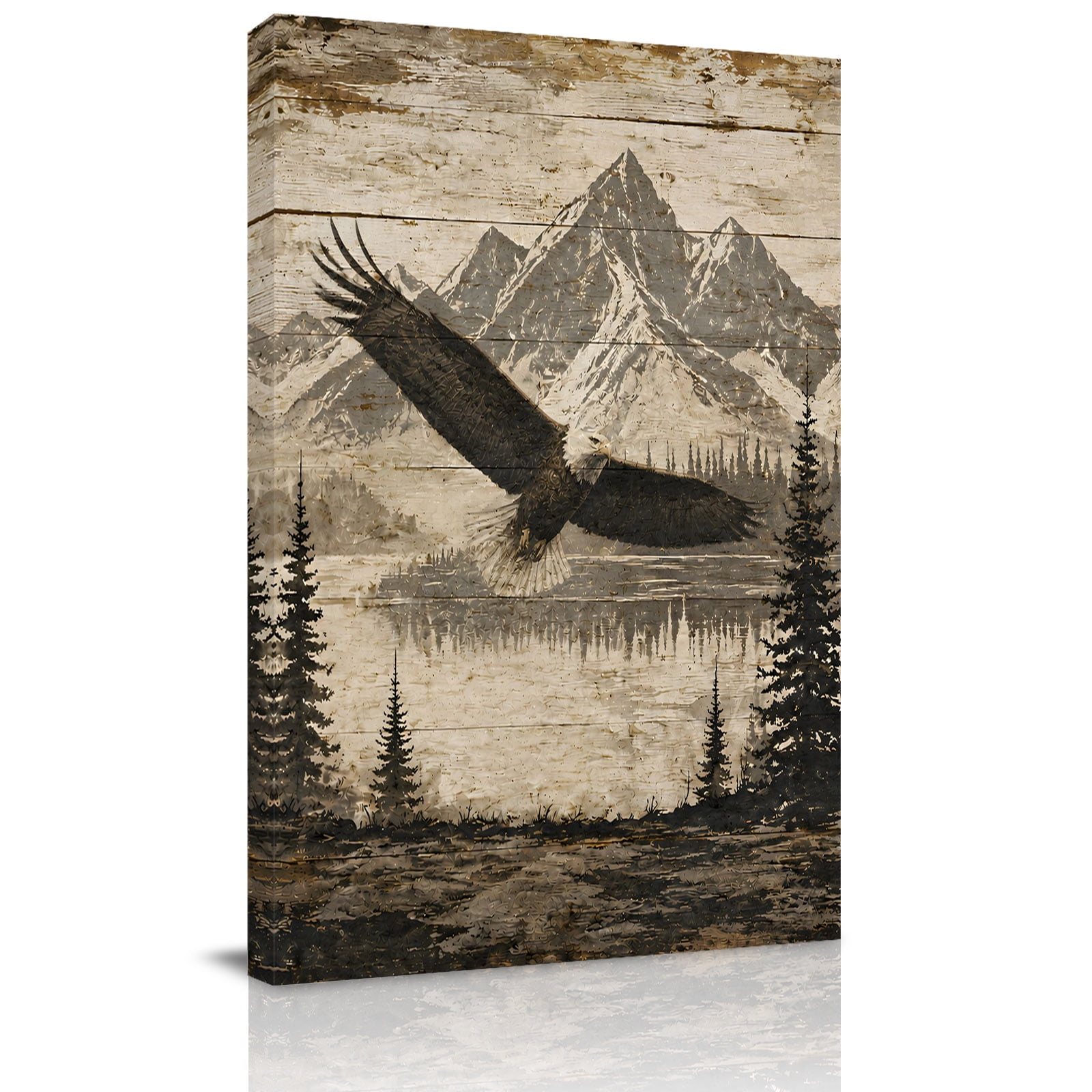 Canvas Wall Art Mountains Eagle Framed Canvas Prints for Hallway Living Room Vintage Country Forest Landscape Brown Extra Large Gallery Wrapped Wall Decor for Home Office Gifts 20 x30