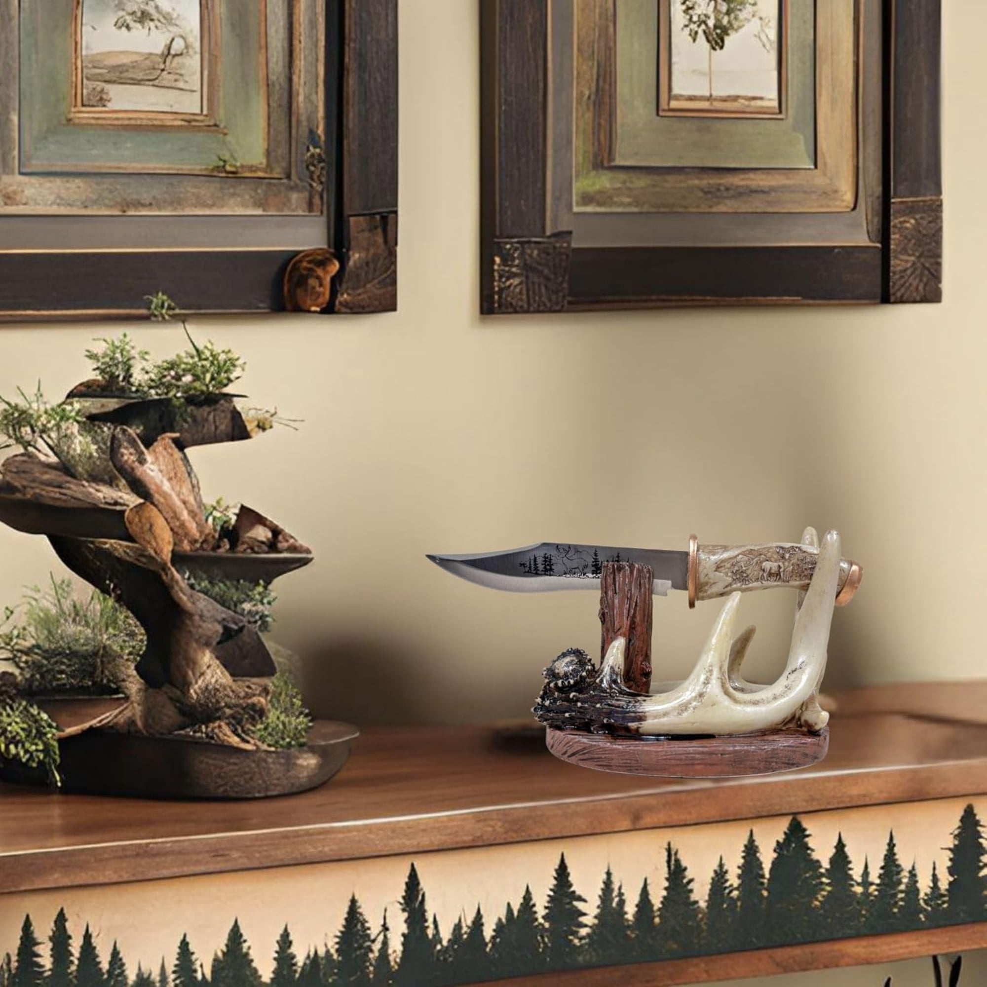 Decorative Cabin Hunting Decor Deer Buck Blade Knife Faux Antler Display Stand