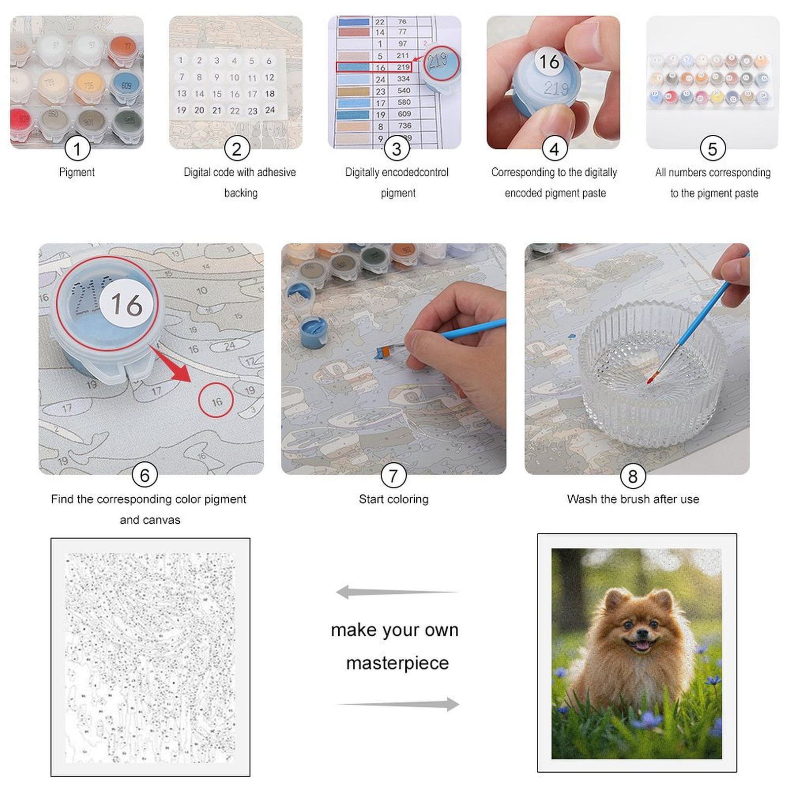 Paint by Numbers Kit for Adults, Cute Pomeranian In Meadow Paint by Numbers, Easy Paint by Numbers Kit for Adults Beginner, DIY Adult Paint by Number Kits on Canvas, Home Decor