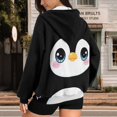 thumbnail image 3 of Uorisanigo Cute Penguin Womens Zip Up Hoodies Sweatshirt Slight Stretch Soft Long Sleeve Hooded Sweatshirts Drop Shoulder Oversized Fall Fashion Sweatshirt Size L, 3 of 7