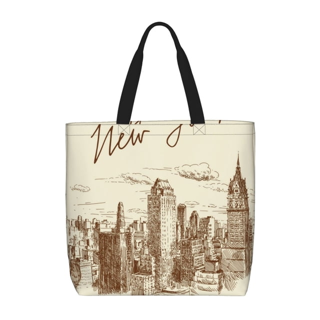 Fotbe New York Bolsa Tote con Estampado para Mujer, Bolsos con Cremallera, Bolsa de Hombro Casual de Gran Capacidad con Bolsillos Internos