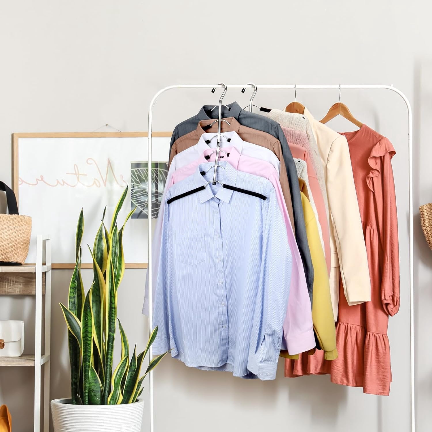 Space Saving 6 Tier Coat Hangers - Non Slip  Padded, Black Metal Sweater & T Shirt Hangers for Men & Women, 2 Pack Closet Organizers