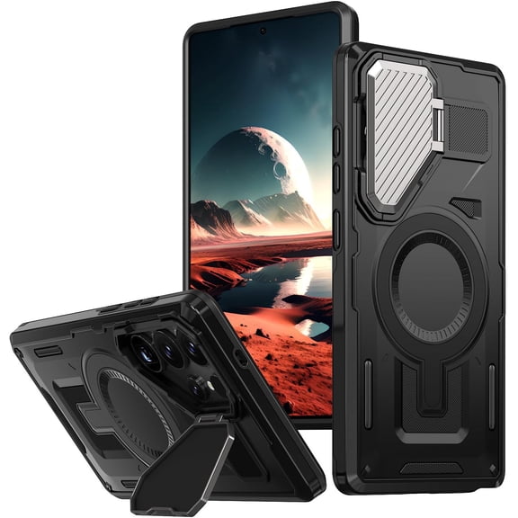 REQO Designed for Samsung Galaxy S26 Plus Case, Full Camera Protection, Built-in Invisible Kickstand, Heavy Duty Rugged Case with Dual-Layer Shockproof, Wireless Charging Compatible