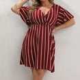 thumbnail image 5 of Casual Dresses For Women, Plus Size Striped V Neck Short Sleeve Tunic Bohemian Dress Night Out Women Slip Dress Formal Cocktail Dresses Wedding Guest Spring Maxi Dresses (3XL, Wine) ZMTing, 5 of 5