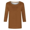 thumbnail image 4 of Jewelreauty Elbow Length Crewneck Shirts Women 3/4 Sleeve Casual Loose T-Shirts Summer Solid Tunic Tops Tees (XL, Brown-A), 4 of 5