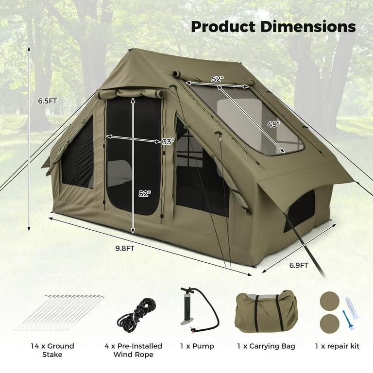 Costway 4-6 People Inflatable Tent with 4 Mesh Screen Windows 2