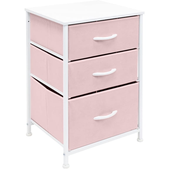 Sorbus 3-Drawer Nightstand Storage Chest, Steel Frame, Wood Top, Pink
