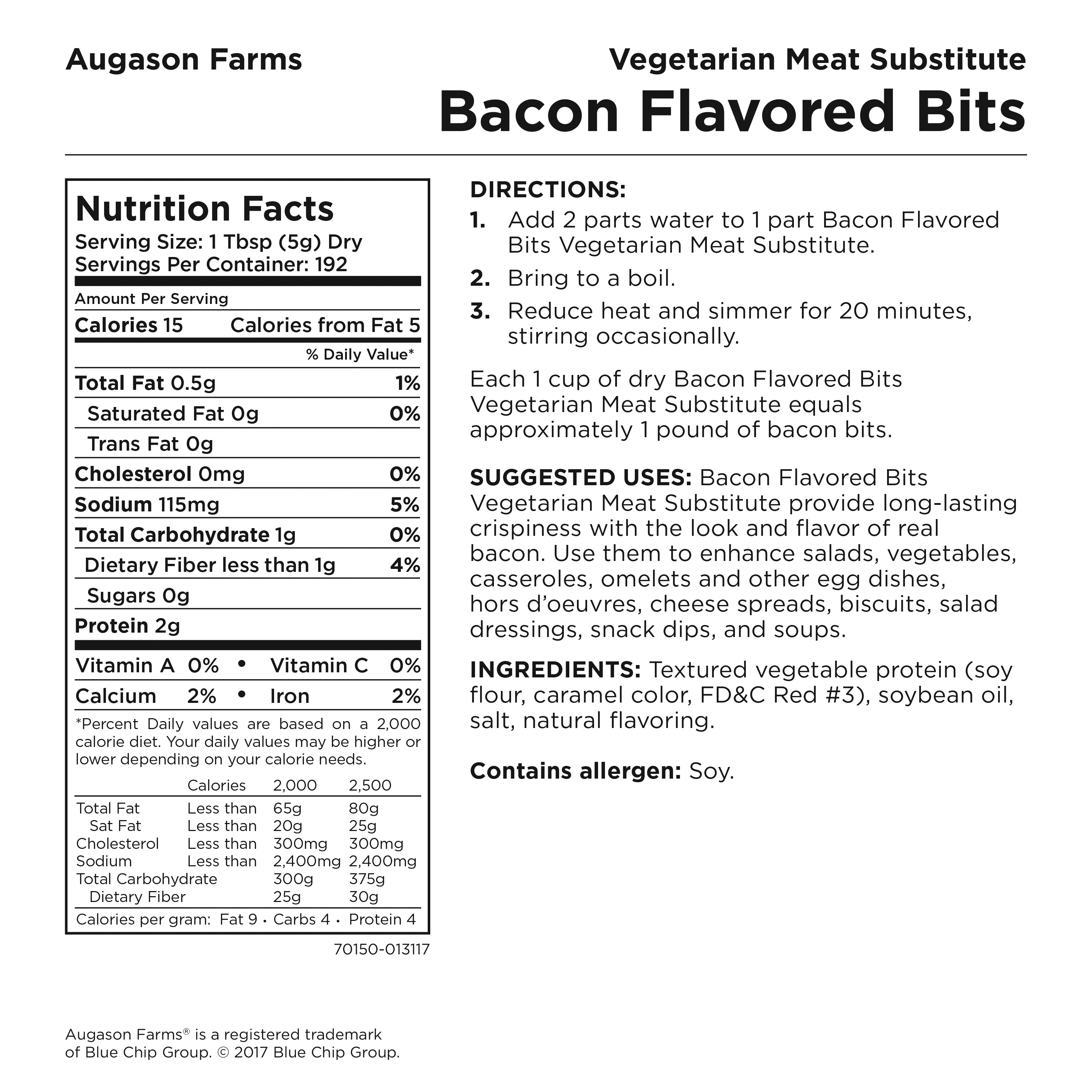 Augason Farms Bacon Flavored Bits Vegetarian Meat Substitute 2 lbs 2 oz No. 10 Can - image 3 of 9