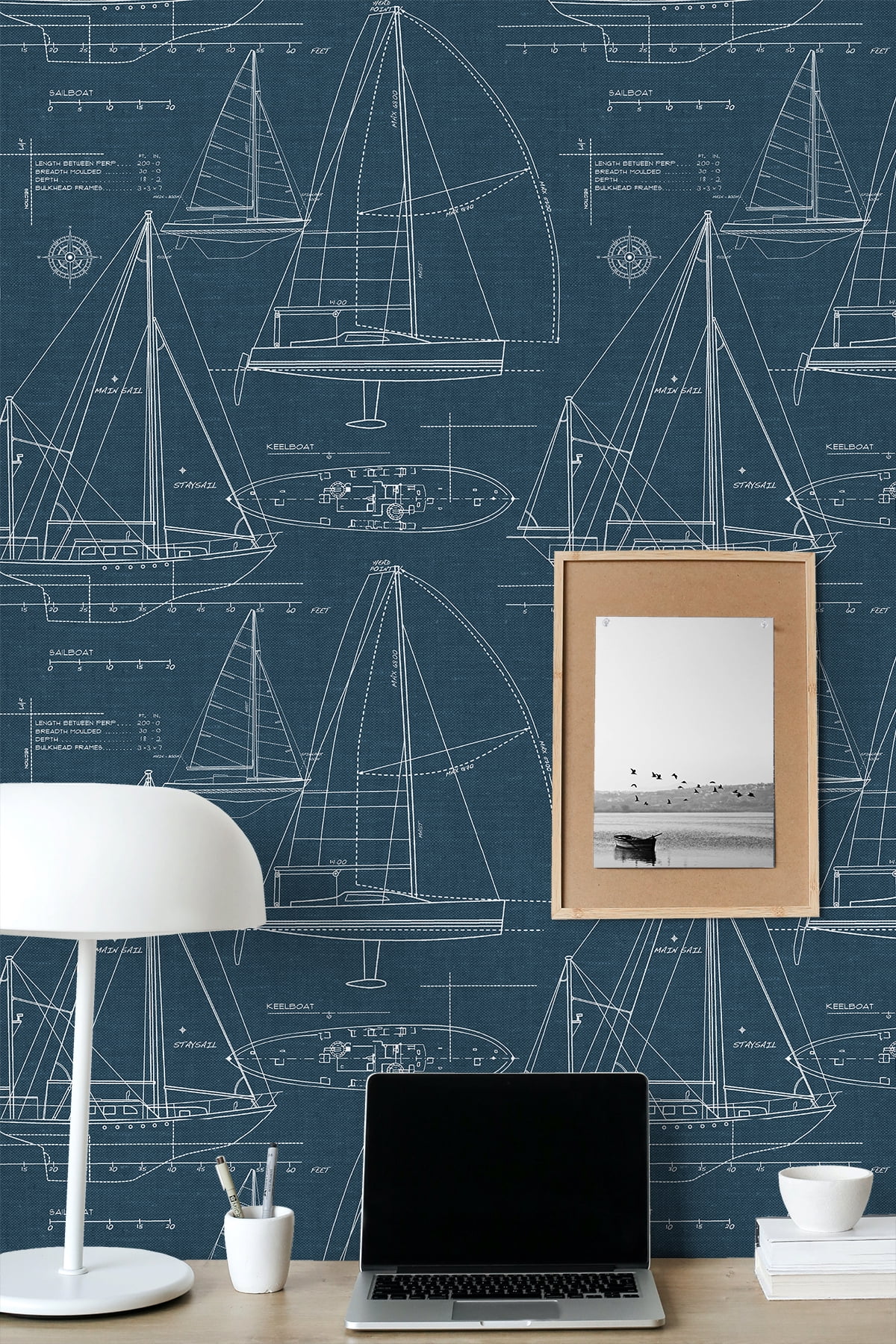 NextWall  Navy Yacht Club Peel and Stick Removable Wallpaper - 20.5 in. W x 18 ft. L