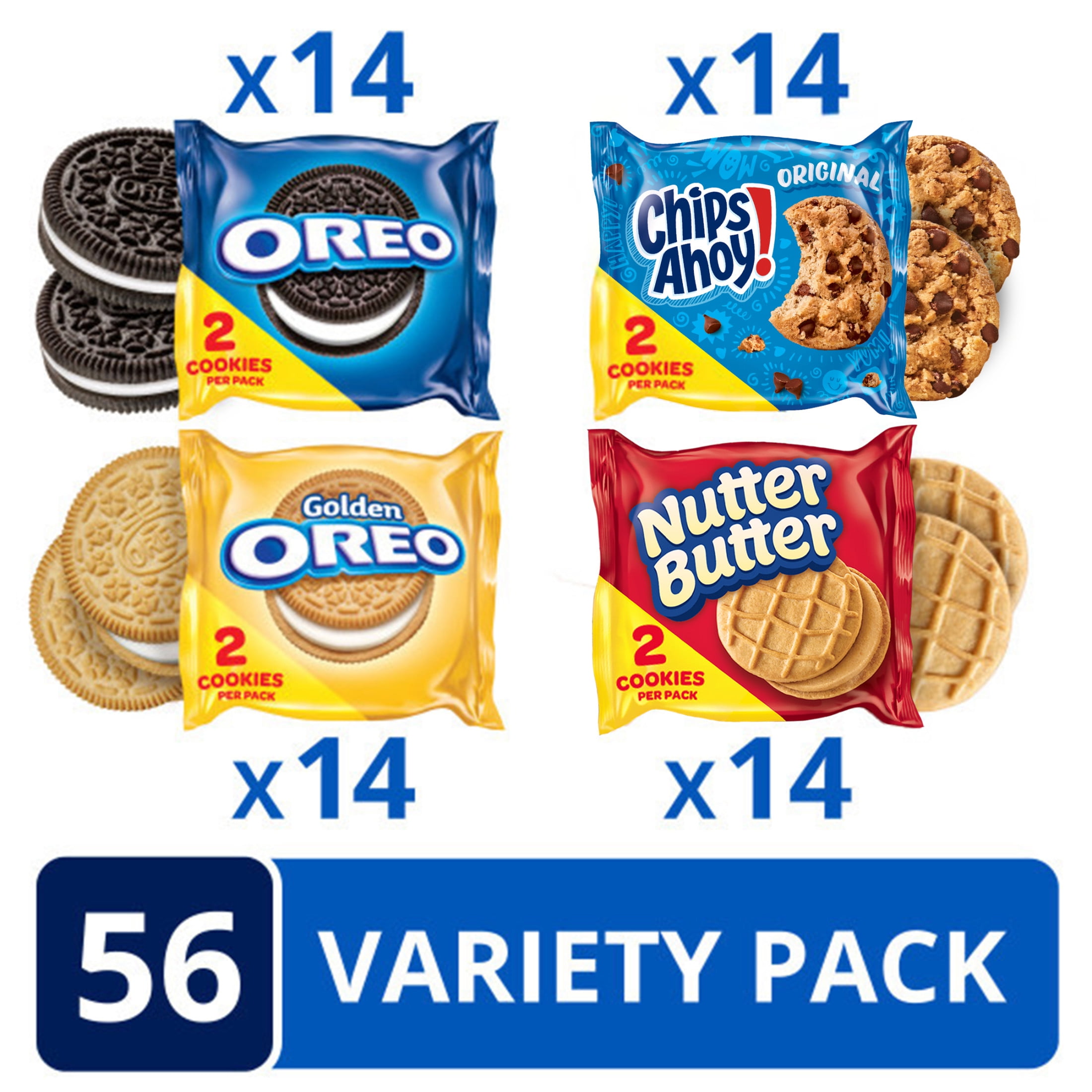 OREO Original, OREO Golden, CHIPS AHOY! & Nutter Butter Cookie Variety Pack, 56 ct Snack Packs