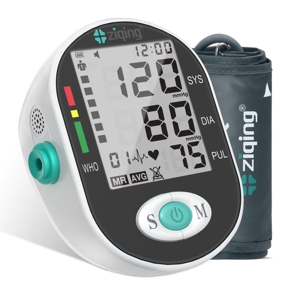 ZIQING Adult Upper Arm Automatic Blood Pressure Monitor - Dual User 99 Memory, Voice Broadcast, Adjustable Cuff (22-44cm)