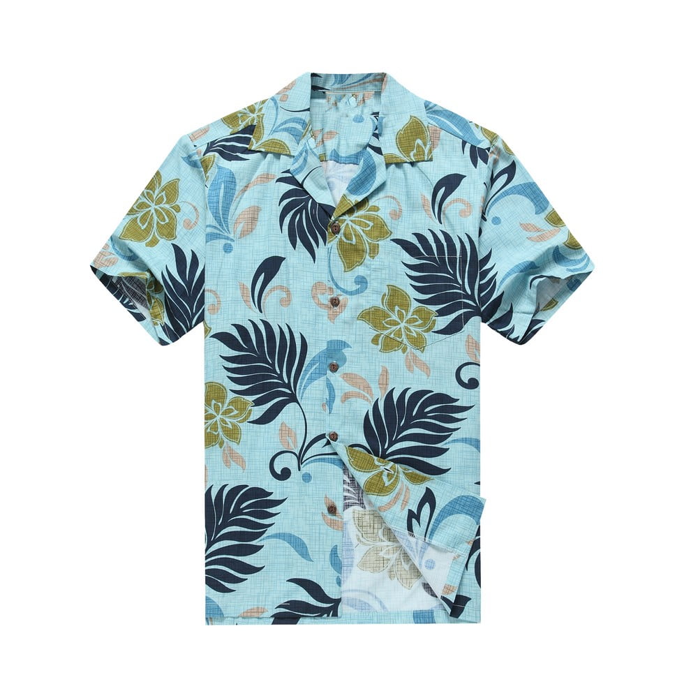 Palm Leaf Hawaiian Shirt Aloha Shirt. Men\u2019s Hawaiian Shirt Blue Hawaiian Shirt Made in Hawaii Hawaiian Shirt 2XL