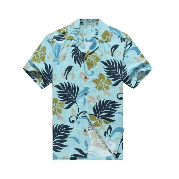 Made in Hawaii Men's Hawaiian Shirt Aloha Shirt S Tropical Leaves in Aqua Blue