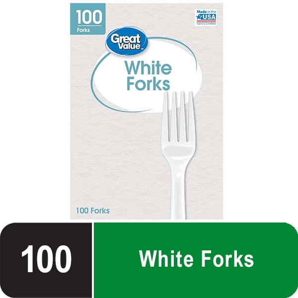 Great Value Everyday Disposable Plastic Forks, White, 100 Count