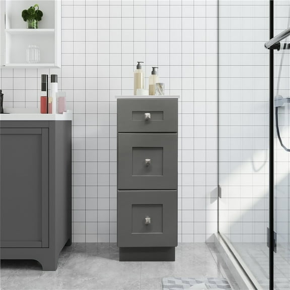 3 Drawers Bathroom Vanity Base, Bathroom Drawer Storage RTA Shaker Cabinet, Grey Shaker, 12 inch
