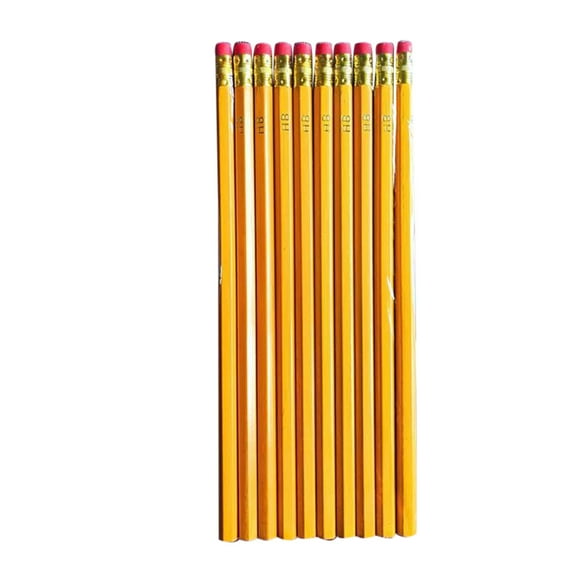 Crayons en Bois Hexagonaux Jaunes avec Gomme pour Élèves du Primaire (10 Pcs)