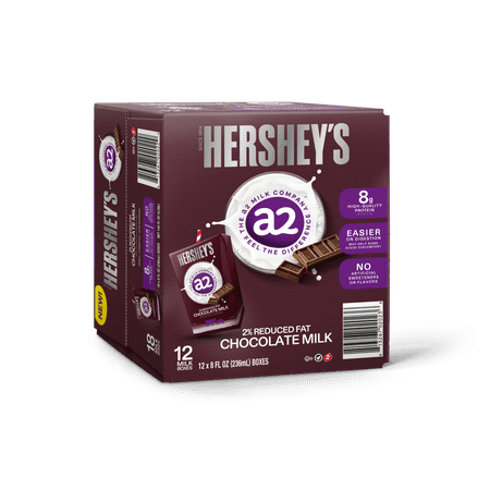 HERSHEY’S a2 Milk® Chocolate 2% Reduced Fat Milk Boxes, 8 oz, 12-Pack