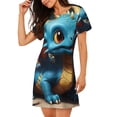 thumbnail image 2 of Yiaed Adorable Blue Baby Dragon Print Women's Loose-Fit Short Sleeve Nightgown, Soft and Comfortable Sleep Dress for Relaxation and Sleepwear, 2 of 6