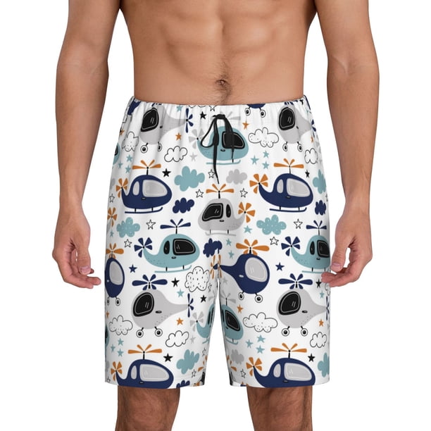 Fotbe Cartoon Helicopters Pantalones Cortos de Pijama para Hombre, Ropa de Dormir, Pantalones de Pijama Cortos para Hombre-X-Large