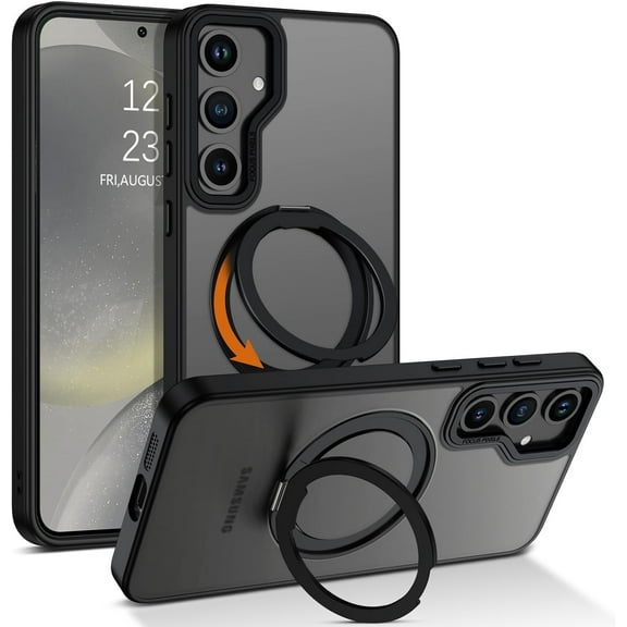 Case for Samsung Galaxy S24 Plus/S24  6.7-Inch, [Compatible with Magsafe] with 360° Rotatable Ring Holder Stand Slim Translucent Men Women Shockproof Protective Phone Cover,Black