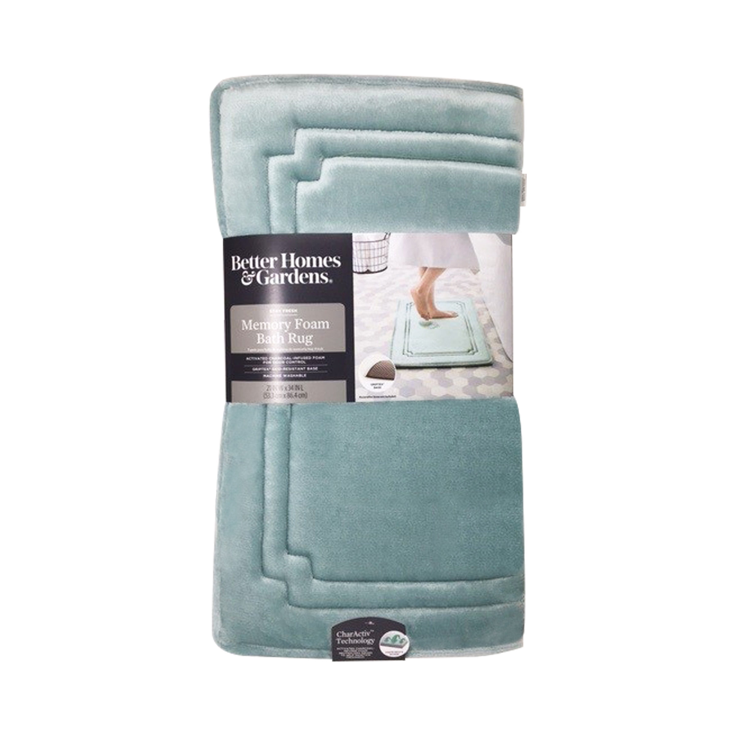 Better Homes & Gardens Thick & Plush Bath Rug, Aqua, Charcoal Infused Memory Foam, 21x34"