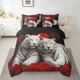 White Tiger 7 Piece Comforter Set Full Bed in a Bag,Red Rose Bedding