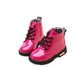 thumbnail image 3 of Difumos Girls Boys Combat Boots Patent Leather Short Bootie Side Zipper Ankle Boot Hiking Non-Slip Booties Comfort Lace Up Rose Red 4.5C, 3 of 7