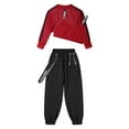 thumbnail image 3 of Alvivi Girls Hip Hop Jazz Street Dance Outfits Long Sleeve Crop Top Vest with Cargo Pants Set Red 12, 3 of 7