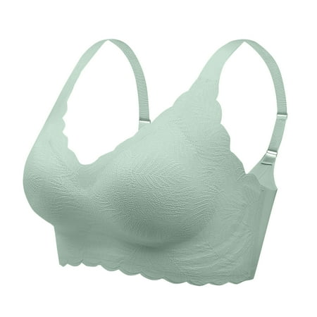 SMihono Bras for Women Scalloped No Underwire Wireless Breathable Bra with Lift and Support Soft Bralettes with Bra Extender Green L US(6)