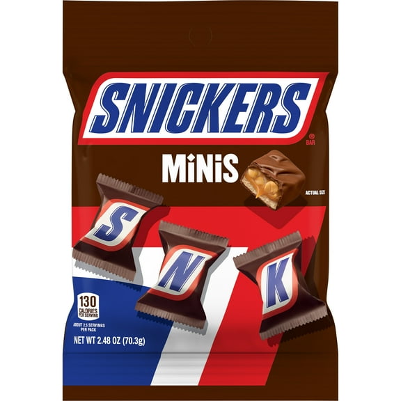 Snickers Minis Size Milk Chocolate Candy Bars, 2.48 oz, Plastic Bag
