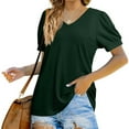 thumbnail image 3 of Encolax Women V Neck Summer Tops Puff Sleeve Basic Casual T Shirts Green M, 3 of 5