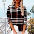 thumbnail image 2 of Womens Lapel Button Blouse Long Sleeve Linen Shirts with Pockets Loose-Fit Plaid Printed Casual Tops, 2 of 7