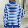 thumbnail image 4 of TFEOQRY Pullover Sweater for Women Fashion Loose Striped Knitwear Long Sleeved Round Neck Sweater Top Blue, 4 of 9