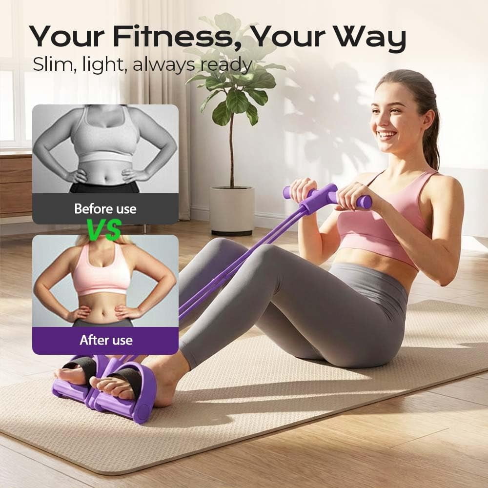 ABPETE Multi-Function Tension Rope,4 Tube Elastic Yoga Pedal Resistance Band with Handle,Natural Latex Tension Rope Fitness Equipment, for Abdomen/Waist/Arm/Leg Stretching Slimming Training