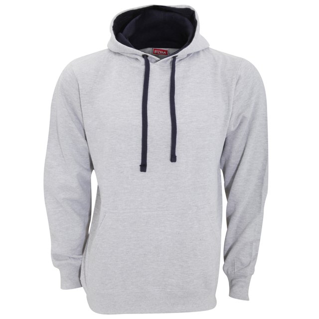 FDM - Sudadera lisa con capucha Modelo Contrast (300 GSM) Hombre/Mujer Unisex - Gym/Correr (Gris jaspeado/ Azul marino)
