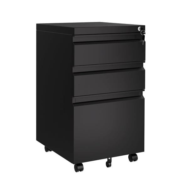 Mobile File Cabinet – 3 Drawer Lateral with Lock & 2 Keys – Under Desk Metal – Adjustable Shelf – Legal, Letter & A4 Files – Easy Assembly – Black