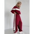 thumbnail image 6 of Women'S 2 Piece Lounge Outfits Zip Up Sweat Set Contrast Striped Wide Leg Jogging Pants Travel Track Suit Red M, 6 of 9