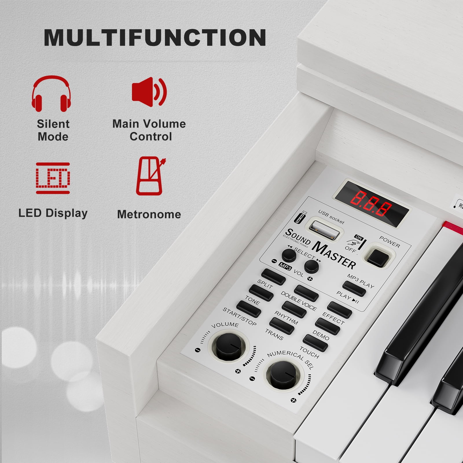 UMOMO 88 Weighted Key Digital Piano Keyboard with Piano Bench, Full Size Electric Piano with Piano Stand, Headphone Jack, 3 Pedal, Electronic Piano for Beginner, Adults, White