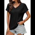 thumbnail image 3 of Camisetas Básicas de Verano de Corta con Cuello en V para Mujer, Elegantes, Informales, Holgadas, con Ojales, Conjuntos Bonitos y Fluidos Negro L, 3 of 6