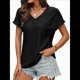 thumbnail image 3 of Camisetas Básicas de Verano de Corta con Cuello en V para Mujer, Elegantes, Informales, Holgadas, con Ojales, Conjuntos Bonitos y Fluidos Negro L, 3 of 6